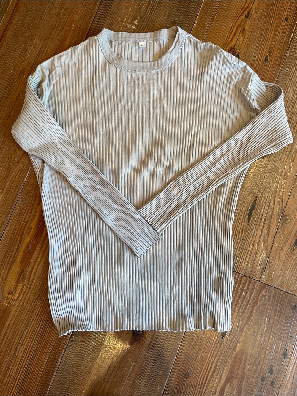 KOTN Women’s Small Ribbed Cotton Crewneck Long Sleeve Shirt Gray